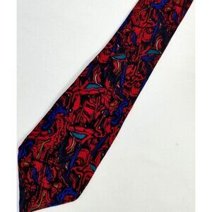 J. Garcia Mens Necktie Abstract Red Blue Silk Tie Hand Sewn In USA